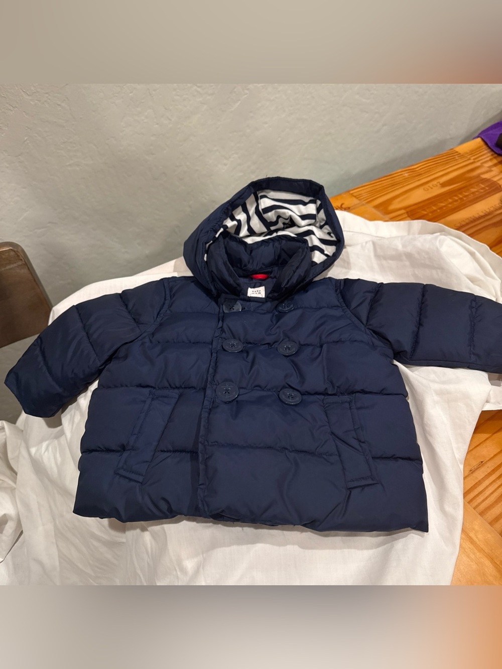 Kids Baby Gap Puffer Pea Coat Winter Jacket - Navy Blue - Size 6-12 Months EUC